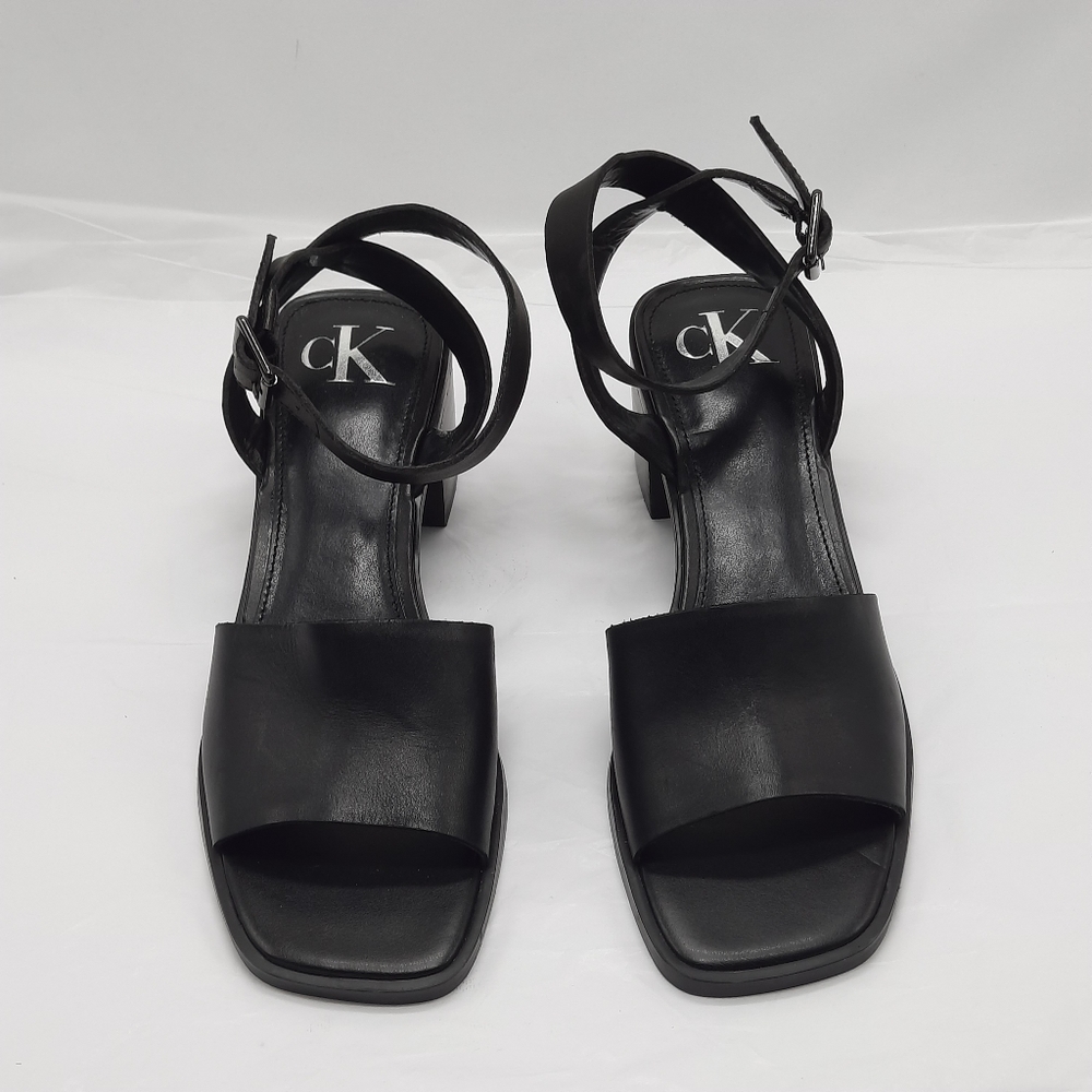 Calvin Klein Jeans Shoes Women's Size 7.5M Black Leather High Heel Sandals - Picture 3 of 13